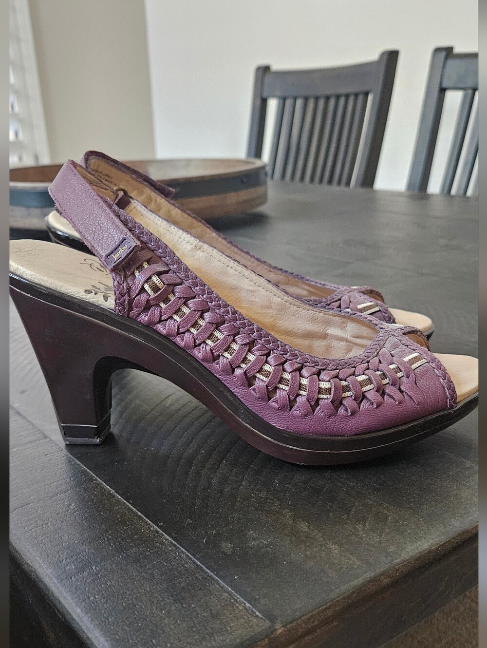 Jambu Womens 8 SONYA Eggplant/Plum Woven Leather Heels/Comfort Sandals. Worn 1x!